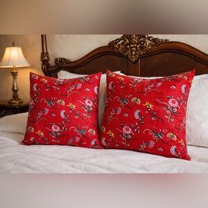COPY - Ralph Lauren floral red fabric new custom made European 32” (2) pillow s…